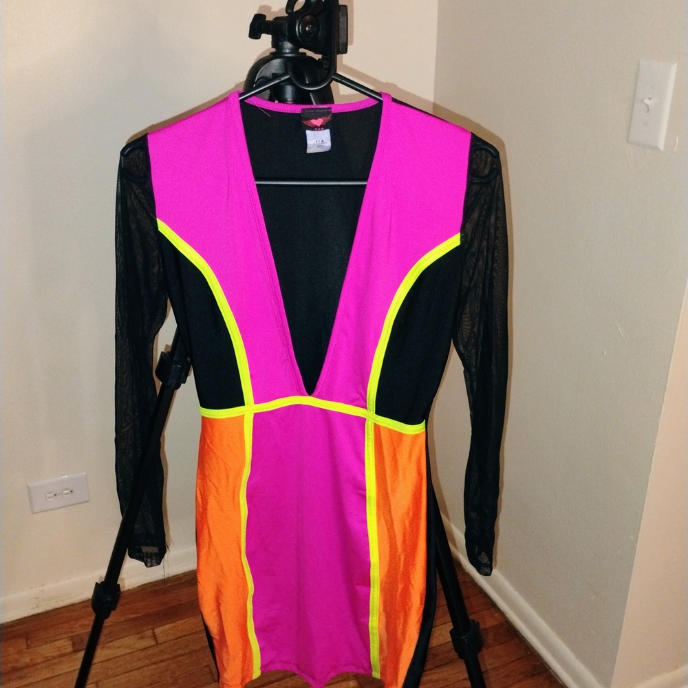 Vibrant Colorblock Dress with Mesh Sleeves - Picture 1 of 4